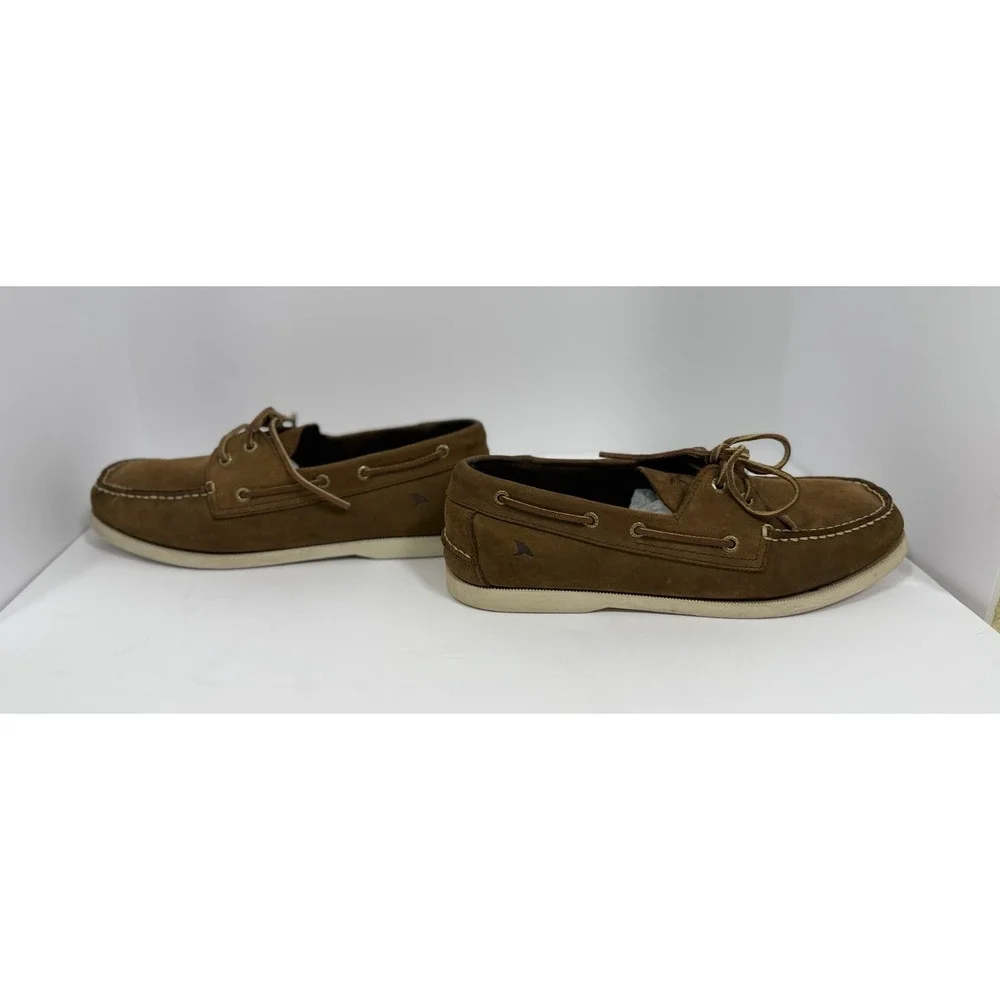Rugged Shark Men's‎ Leather Boat Shoes Brown Moc Toe Lace Up Deck Size 11.5M